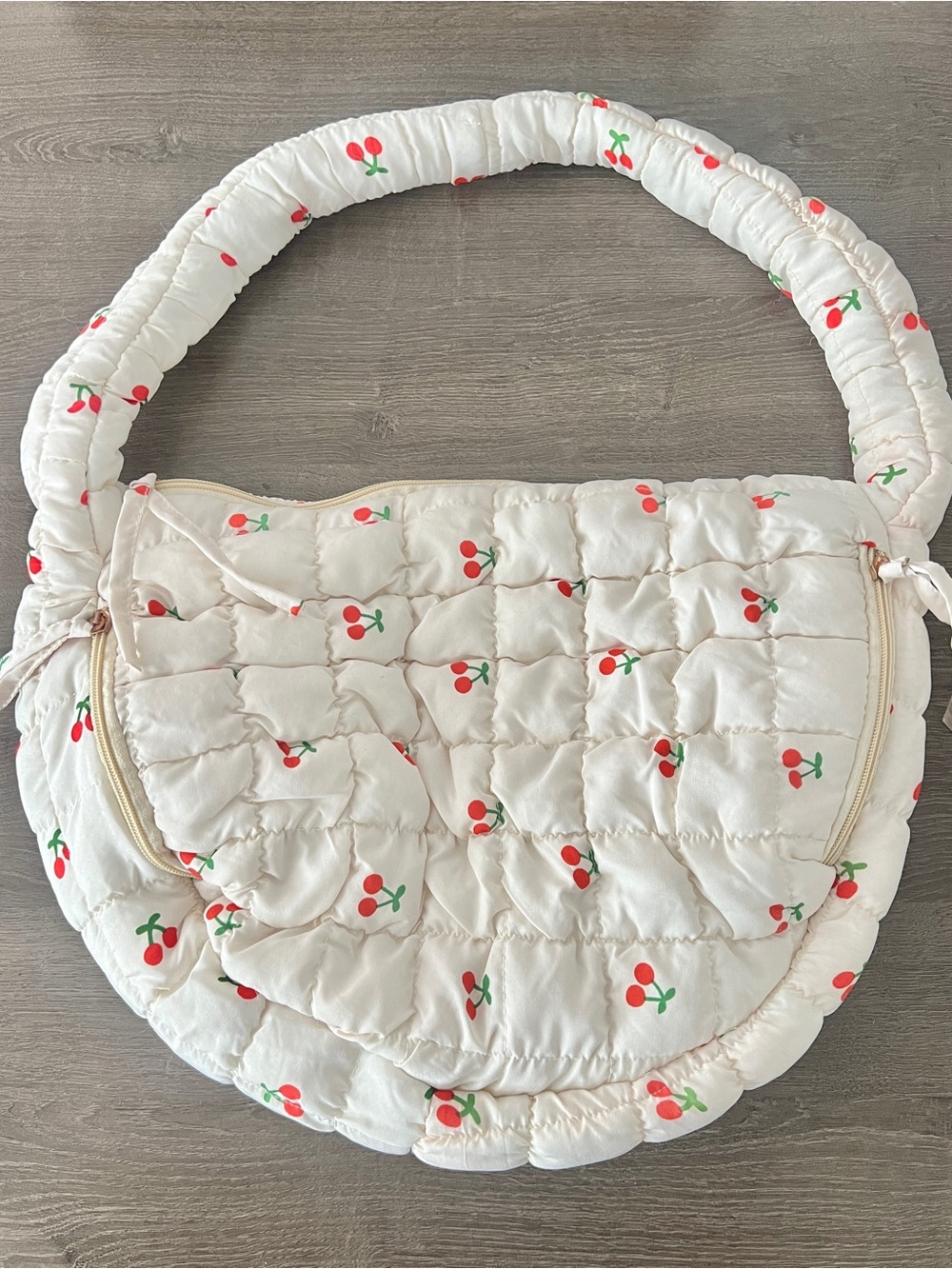 Quilted Cherry Print Shoulder Bag